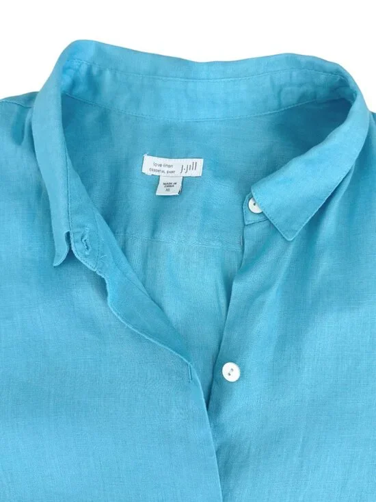 J Jill 100% Linen Button Down Shirt Blue Long Sleeve Casual XL - Picture 4 of 9